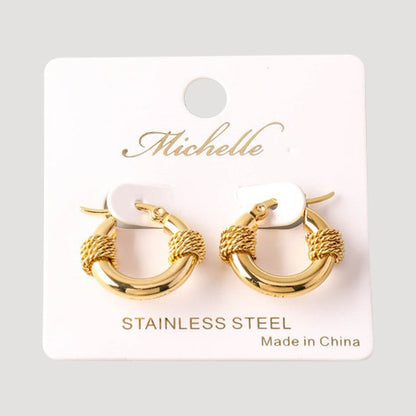 Stainless Steel Rope Tied Huggie Earring in Gold