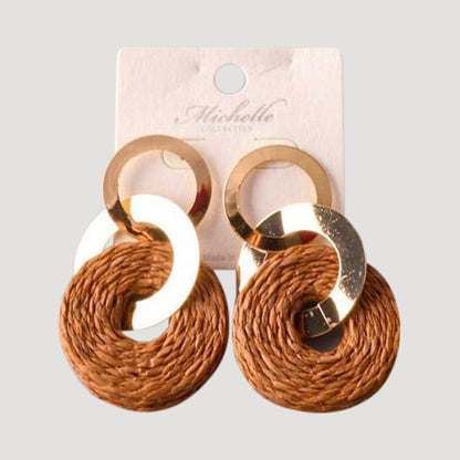 Raffia Ring Link Earring in Drak Brown