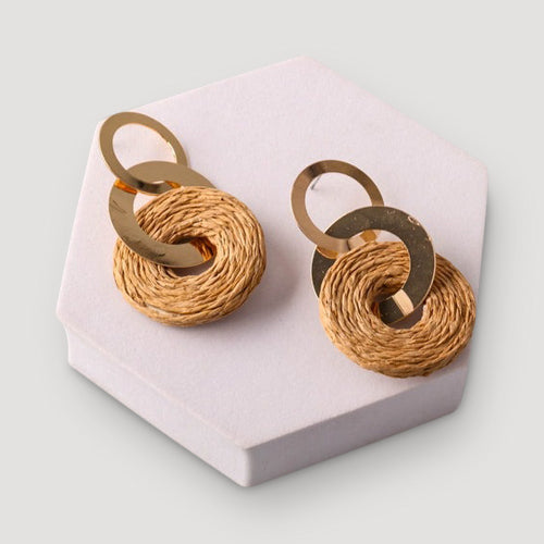 Raffia Ring Link Earring in Drak Brown