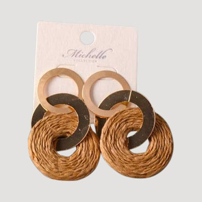 Raffia Ring Link Earring in Light Brown