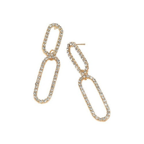 Rhinestone Oval Double Drop Earrings in Gold