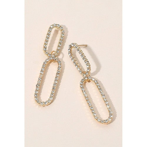 PKE1122 Rhinestone Oval Double Drop Earrings in Gold