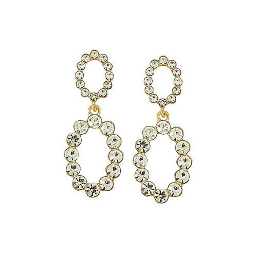 PKE10286 Rhinestone Oval Dangle Earrings in Gold