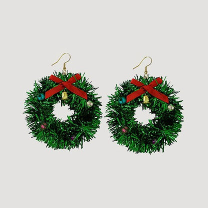 CEF-20041 Christmas Dangle Earrings in Bell Wreath in Green