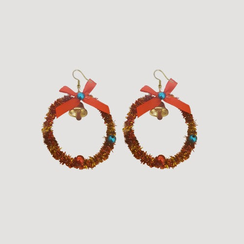 CEF-20041 Christmas Dangle Earrings in Bell Wreath in Red