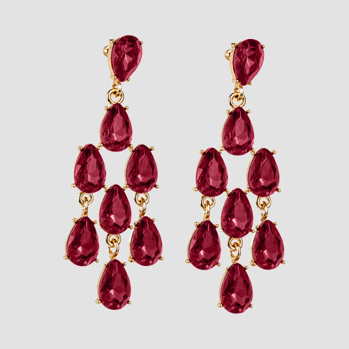 Crystal Chandelier Earrings in Gold & Fuchsia