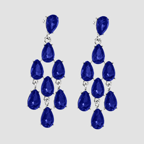 Crystal Chandelier Earrings in Silver & Royal Blue
