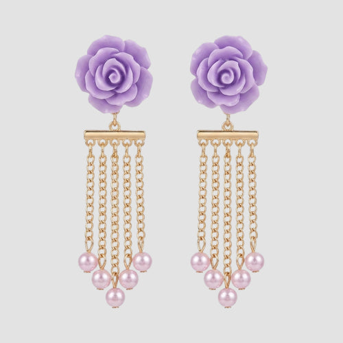 Pearly Rose Strand Earrings in Lavender