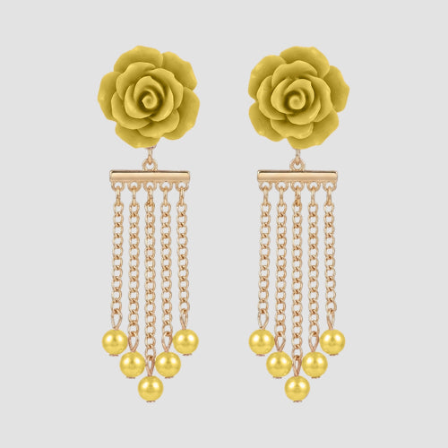 Pearly Rose Strand Earrings in Yellow