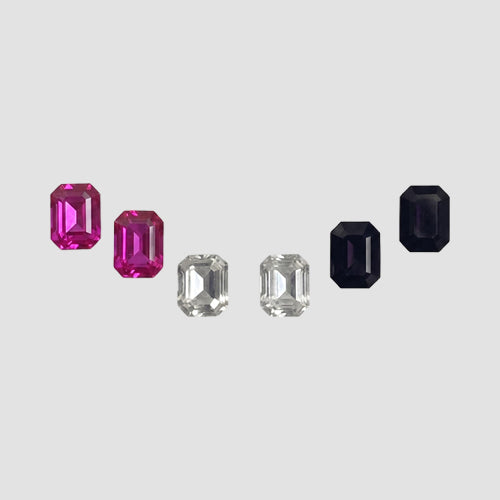 Cushion Cut Crystal Stopper 3-Pair Pack in Fuchsia/Clear Crystal/Black