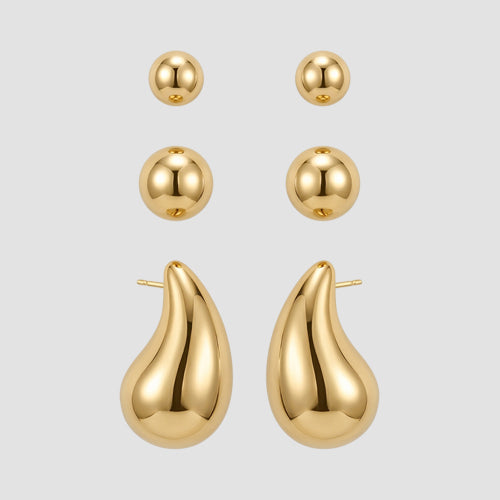 Water Drop 3-Pair Earring Pack in Gold