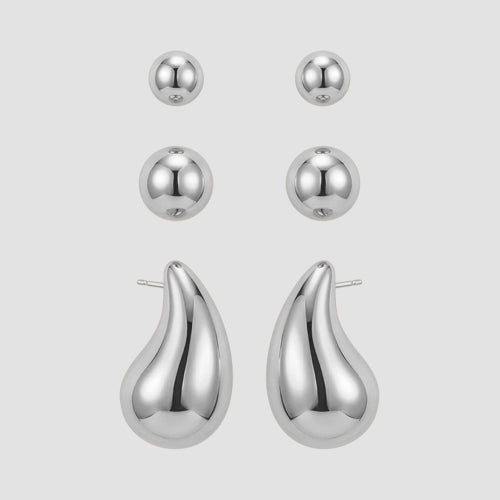 Water Drop 3-Pair Earring Pack in Silver