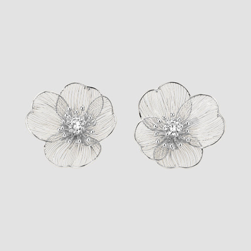 Rhinestone Wire Flower Earring in Silver