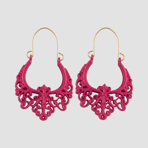 Boho Enamel Dangle Earrings in Fuchsia