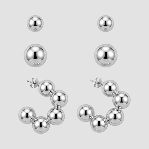 Huggie 3-Pair Earring Set In Silver