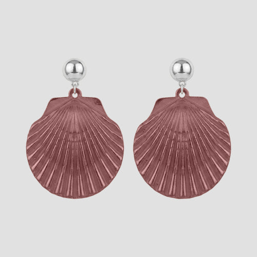 Metallic Enamel Shell Dangle Earrings in Pink