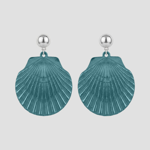 Metallic Enamel Shell Dangle Earrings in Turquoise