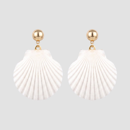 Metallic Enamel Shell Dangle Earrings in White