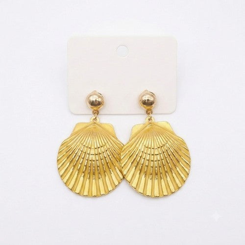 Metallic Enamel Shell Dangle Earrings in Yellow