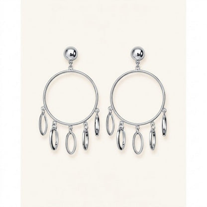Oval Drop Hoop Earrings in Silver