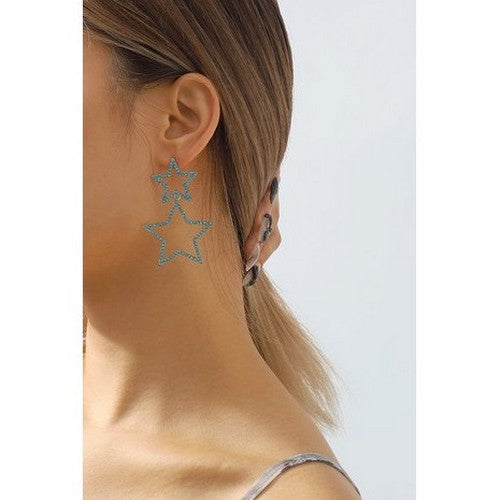 E10682 Double Rhinestone Star Drop Earring in Blue
