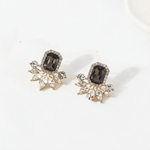 Large Crystal Marquise Tip Stud Earrings in Black