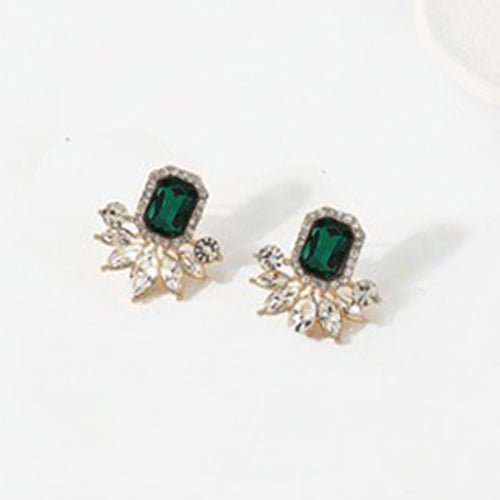 Large Crystal Marquise Tip Stud Earrings in Green