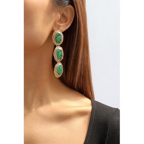 Tiered Oval Enamel Drop Earrings in Gold/Green