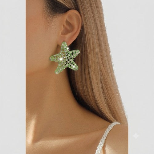 Rhinestone Starfish Earring in Light Green