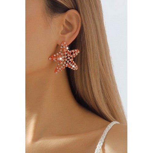 Rhinestone Starfish Earring in Orange