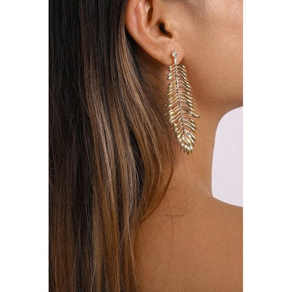 Leaf Long Drop Earrings in Gold