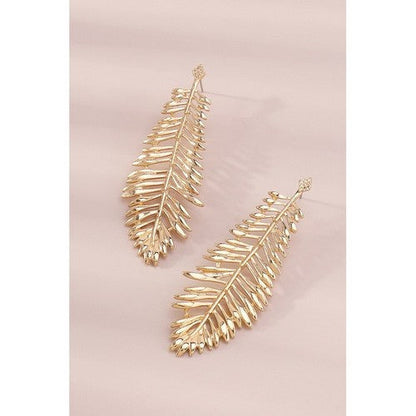 Leaf Long Drop Earrings in Gold