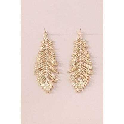 Leaf Long Drop Earrings in Gold