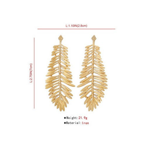 Leaf Long Drop Earrings in Gold