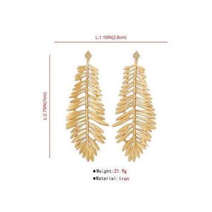 Leaf Long Drop Earrings in Gold