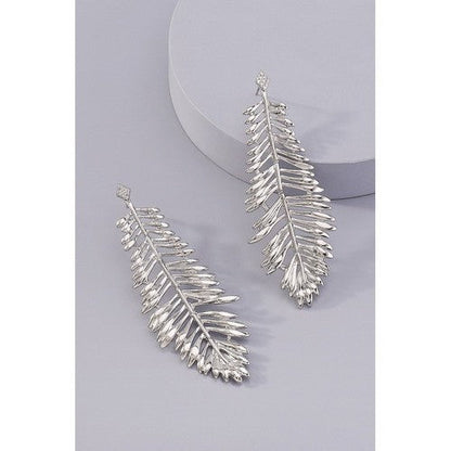 Leaf Long Drop Earrings in Silver