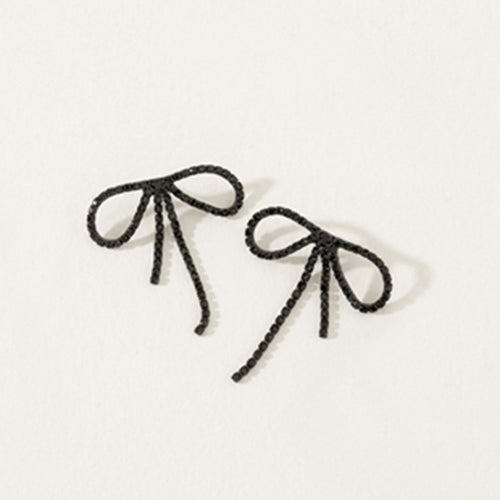Bow Tassel Dangle Rhinestone Earrings in Black