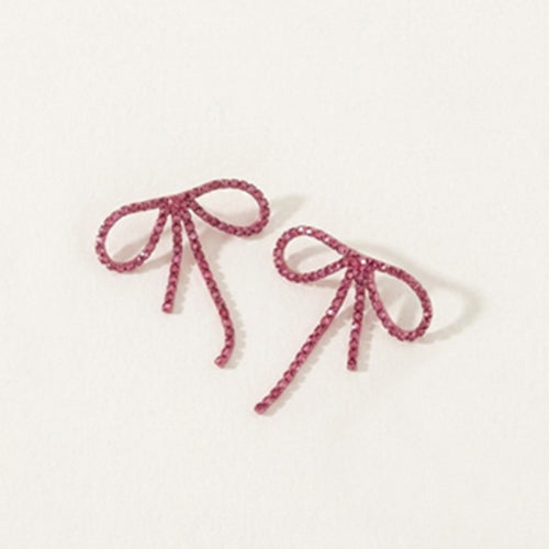 Bow Tassel Dangle Rhinestone Earrings in Gold/Pink