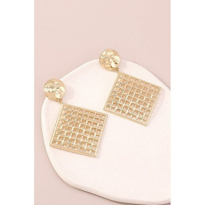 Mesh Square Drop Dangle Earrings in Gold