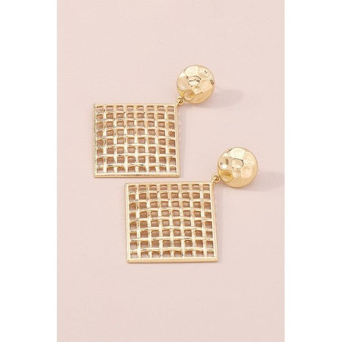 E10380 Mesh Square Drop Dangle Earrings in Gold