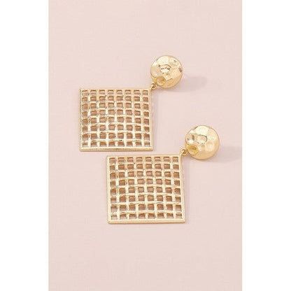 E10380 Mesh Square Drop Dangle Earrings in Gold