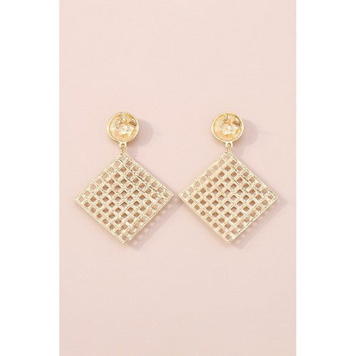 Mesh Square Drop Dangle Earrings in Gold