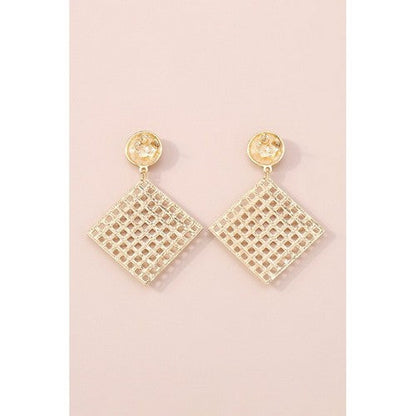 Mesh Square Drop Dangle Earrings in Gold
