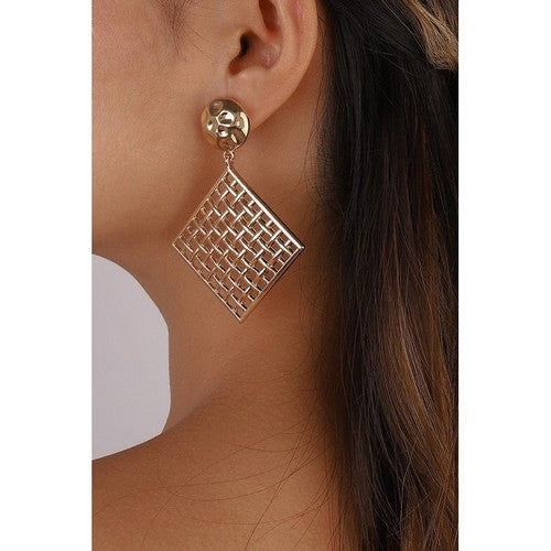 Mesh Square Drop Dangle Earrings in Silver