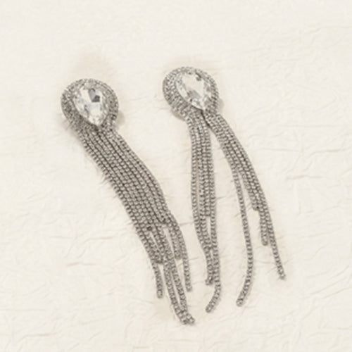 Lux Marquise Crystal Tassel Earrings in Silver