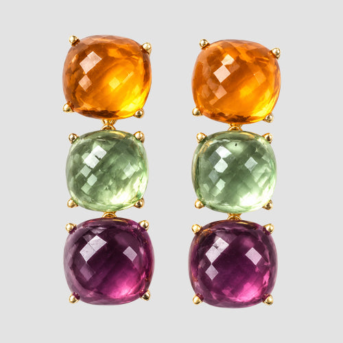 Multicolor Resin Dangle Earrings in Amber/Olive / Grape