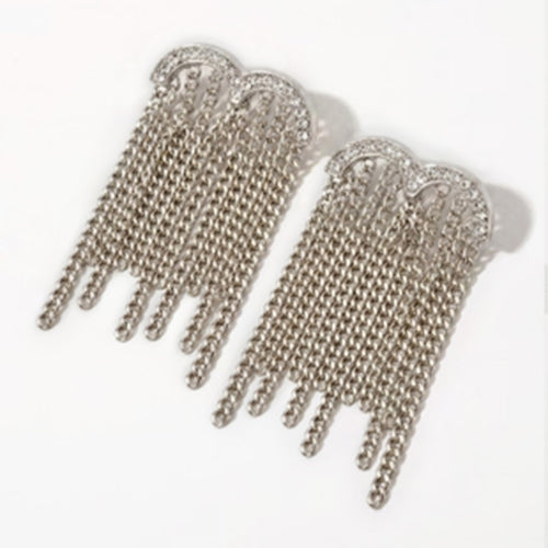 Rhinestone Umbrella Chain Tassel Earrings in Silver