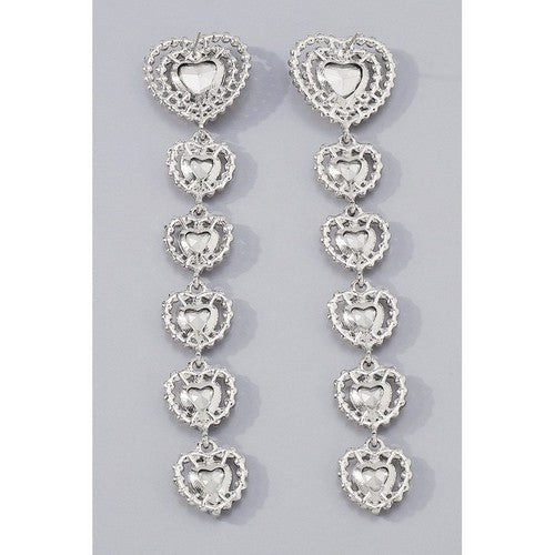 Gold Plated Crystal Crystal Long Drop Glamour Heart Earrings in Silver