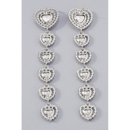Gold Plated Crystal Crystal Long Drop Glamour Heart Earrings in Silver