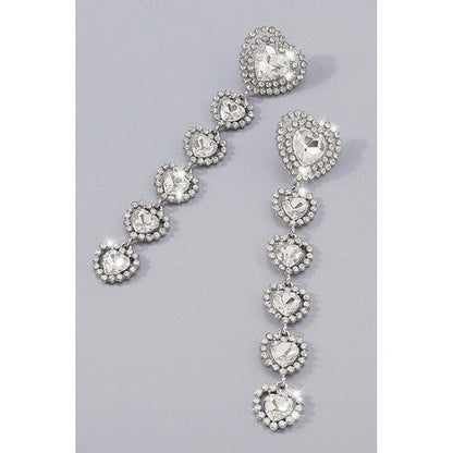 Gold Plated Crystal Crystal Long Drop Glamour Heart Earrings in Silver